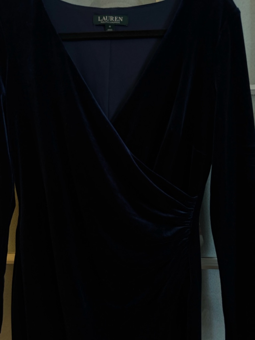 LAUREN Ralph Lauren Navy Velvet Long-Sleeve surplice Wrap Dress - dark blue - Picture 4 of 9